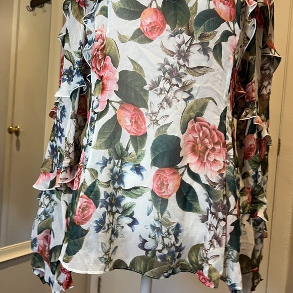 NWT Nicholas Floral Print 100% Silk Belle Ruffle Long Sleeve Blouse, Size 8 - Picture 5 of 16
